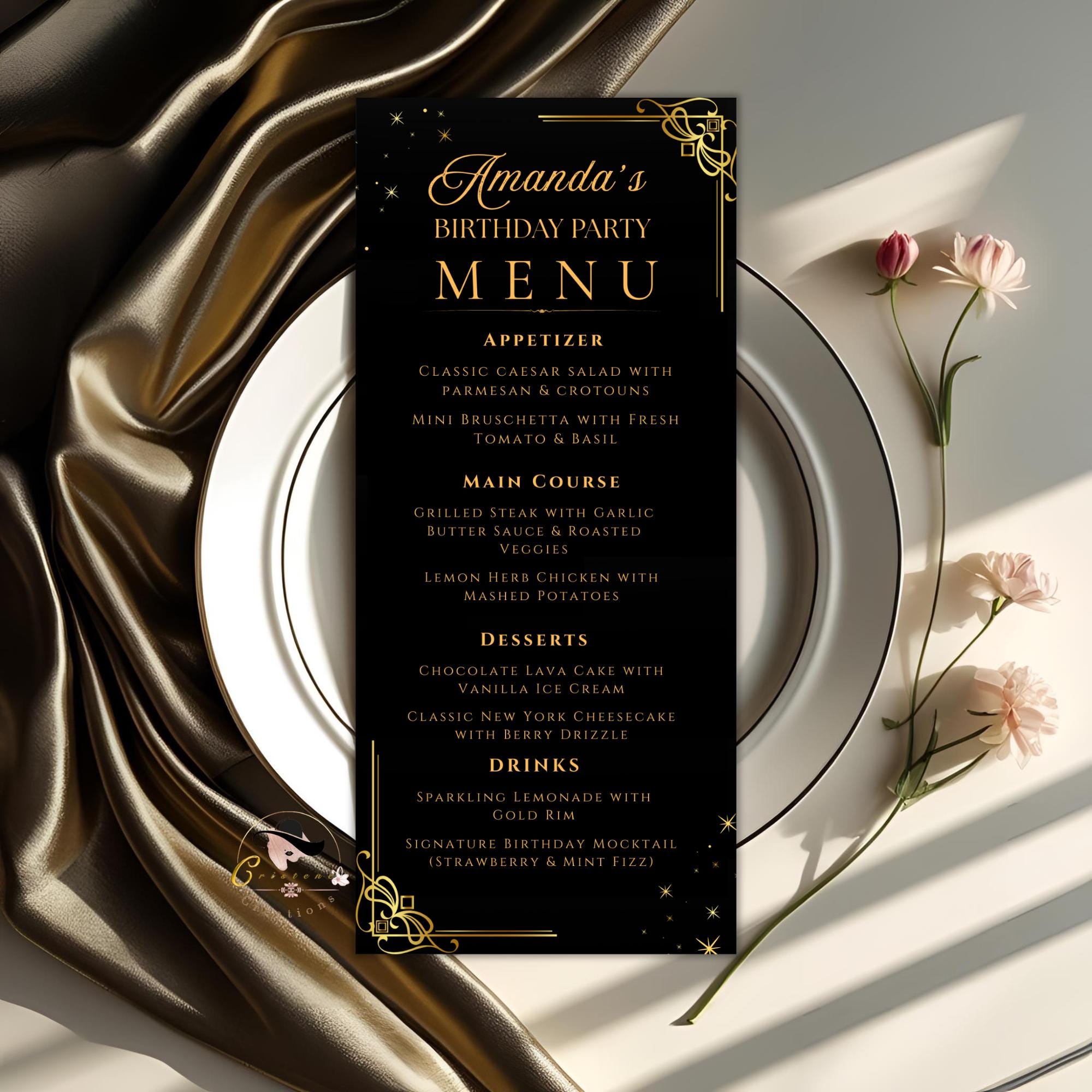Black gold Menu and Program Template Birthday Party Menu cards Printable Rehearsal Dinner Menu Design Elegant Retirement Program Schedule