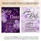 Purple Save the Date invitation Digital Birthday party invite Sweet 16 Save the Date card Printable Wedding Announcement Editable Template
