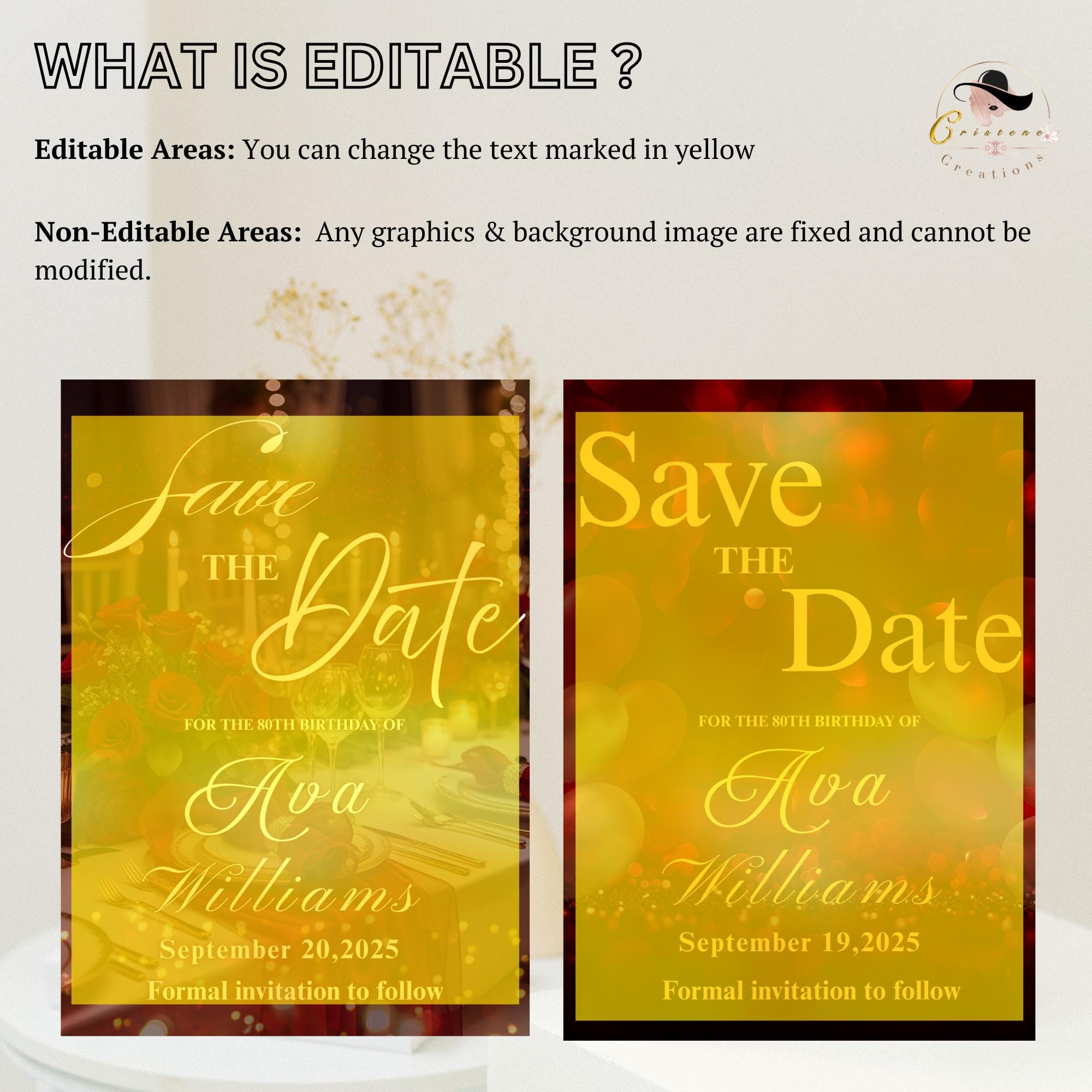 Digital Save the Date Red Gold Birthday Party invite, Editable Retirement Save the Date card Printable Luxury Birthday Dinner Canva Template