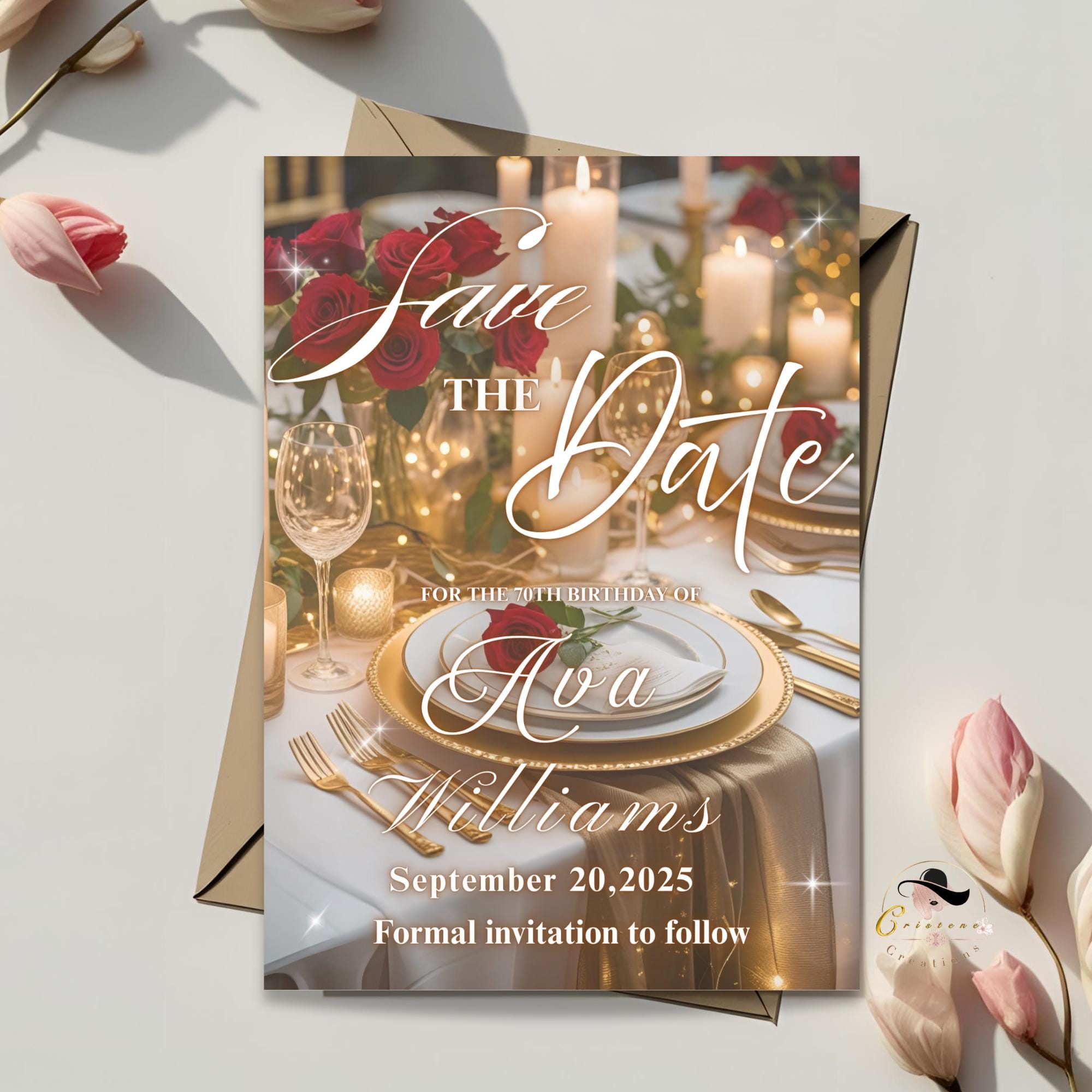 Digital Save the Date invitation White Gold Wedding Announcement invite Elegant Birthday Dinner Save the date Card Engagement Party Template