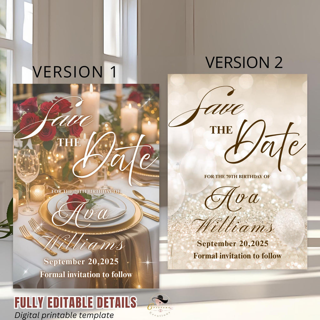 Digital Save the Date invitation White Gold Wedding Announcement invite Elegant Birthday Dinner Save the date Card Engagement Party Template