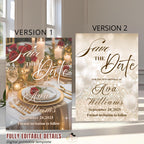 Digital Save the Date invitation White Gold Wedding Announcement invite Elegant Birthday Dinner Save the date Card Engagement Party Template