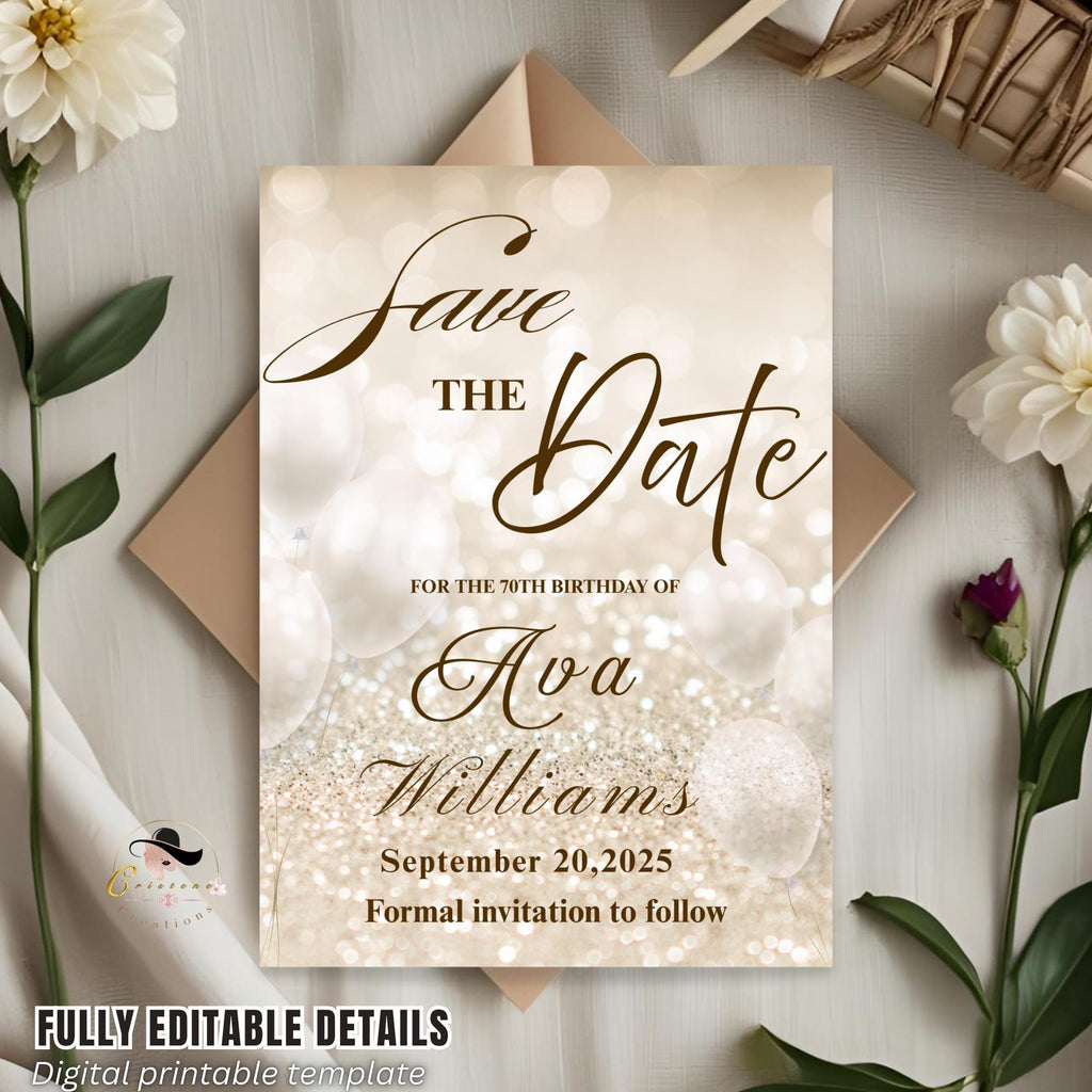 Digital Save the Date invitation White Gold Wedding Announcement invite Elegant Birthday Dinner Save the date Card Engagement Party Template