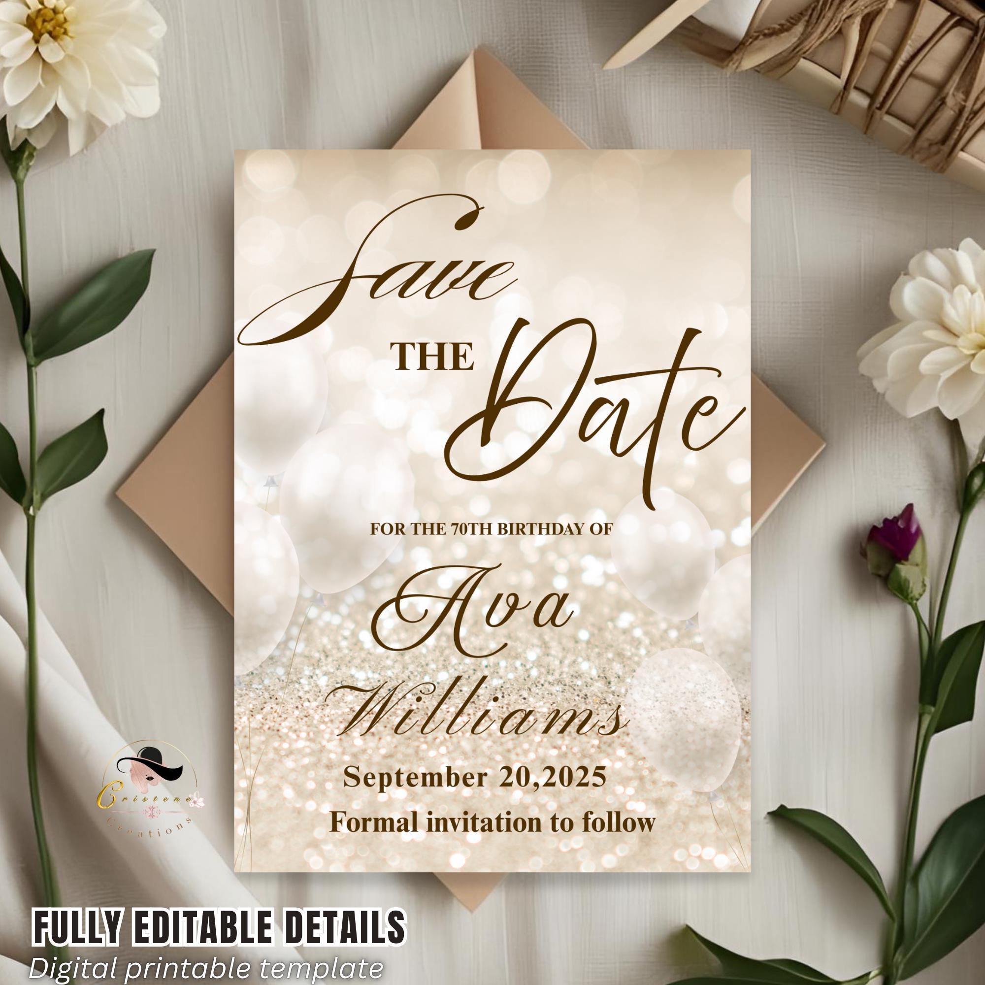 Digital Save the Date invitation White Gold Wedding Announcement invite Elegant Birthday Dinner Save the date Card Engagement Party Template