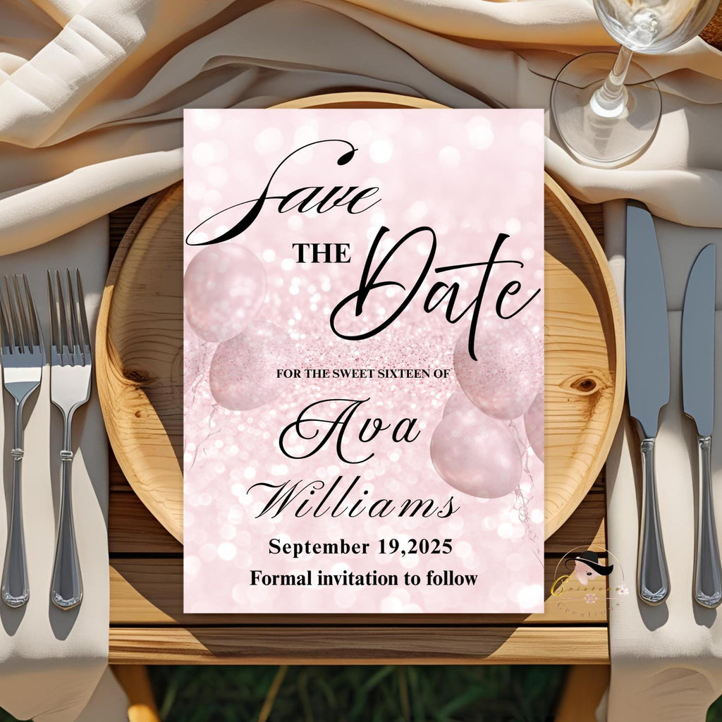 Digital Save the Date Birthday party invitation, Pink Bridal Shower invite, Sweet 16 Save the date card Retirement dinner Canva template