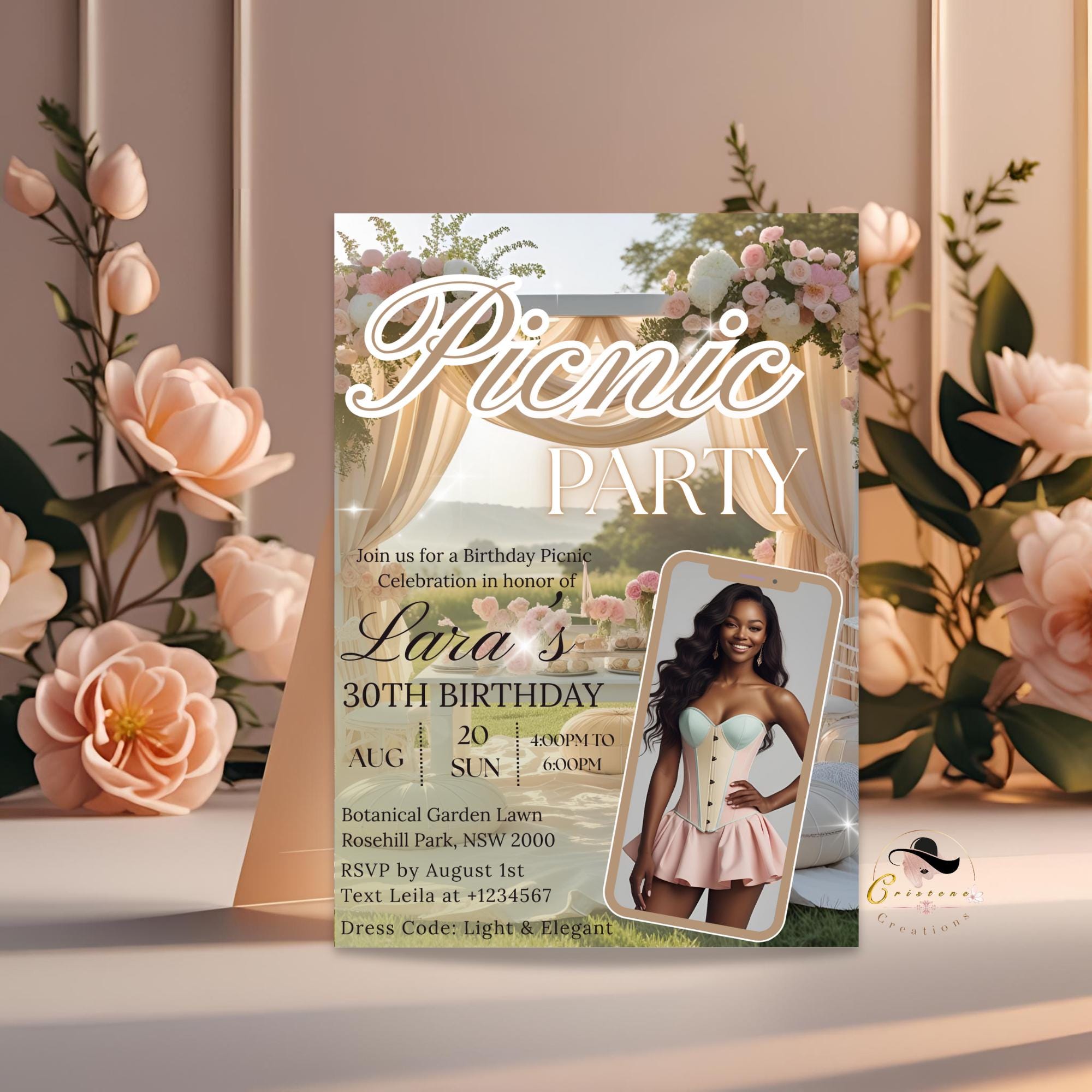 Editable Picnic Birthday invitation with photo, Bridal Shower picnic party invite, Picnic at the park reunion Outdoor Garden party Template