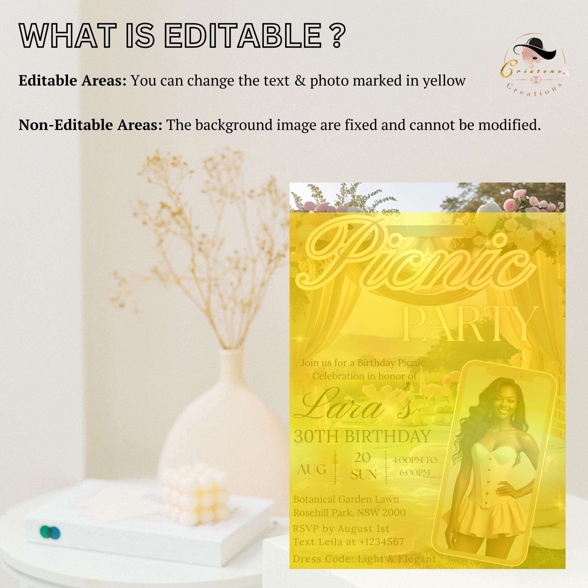 Editable Picnic Birthday invitation with photo, Bridal Shower picnic party invite, Picnic at the park reunion Outdoor Garden party Template