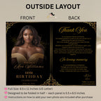Birthday Program Template Black gold Bifold Program card printable with photo, Event Gala Programme Digital Retirement party program canva