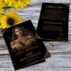 Birthday Program Template Black gold Bifold Program card printable with photo, Event Gala Programme Digital Retirement party program canva