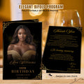 Birthday Program Template Black gold Bifold Program card printable with photo, Event Gala Programme Digital Retirement party program canva