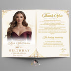 White gold Birthday Program Card Template, Bifold Retirement Party Program with photo, Elegant Order of Events, Printable Timeline Schedule