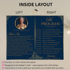 Editable Program Template Bifold 70th birthday party program card printable Navy Blue Retirement program woman, Family Reunion program party