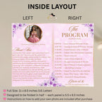 Birthday Program party template Pink Quinceanera Program Rose gold Sweet Sixteen Program card printable with photo Event programme Bifold