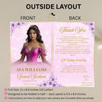 Birthday Program party template Pink Quinceanera Program Rose gold Sweet Sixteen Program card printable with photo Event programme Bifold