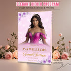 Birthday Program party template Pink Quinceanera Program Rose gold Sweet Sixteen Program card printable with photo Event programme Bifold