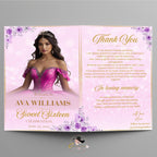 Birthday Program party template Pink Quinceanera Program Rose gold Sweet Sixteen Program card printable with photo Event programme Bifold