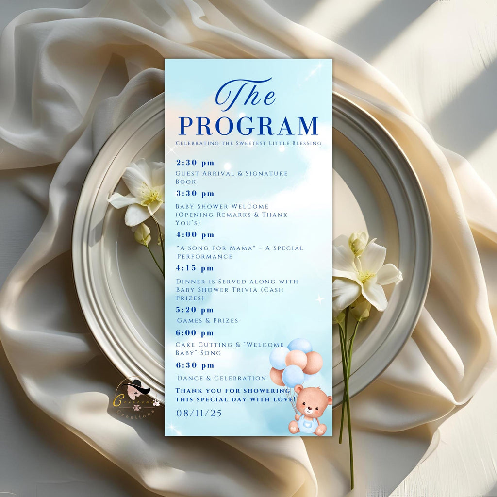 Baby Shower Program Template Blue with photo It's a Boy Baby Announcement Event Programme, Printable Program cards Boy Baby Shower Itinerary