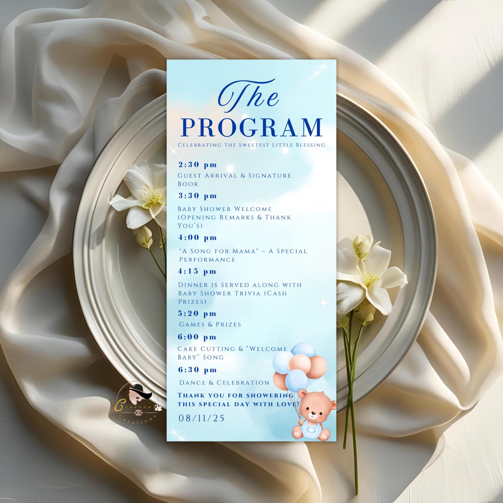Baby Shower Program Template Blue with photo It's a Boy Baby Announcement Event Programme, Printable Program cards Boy Baby Shower Itinerary