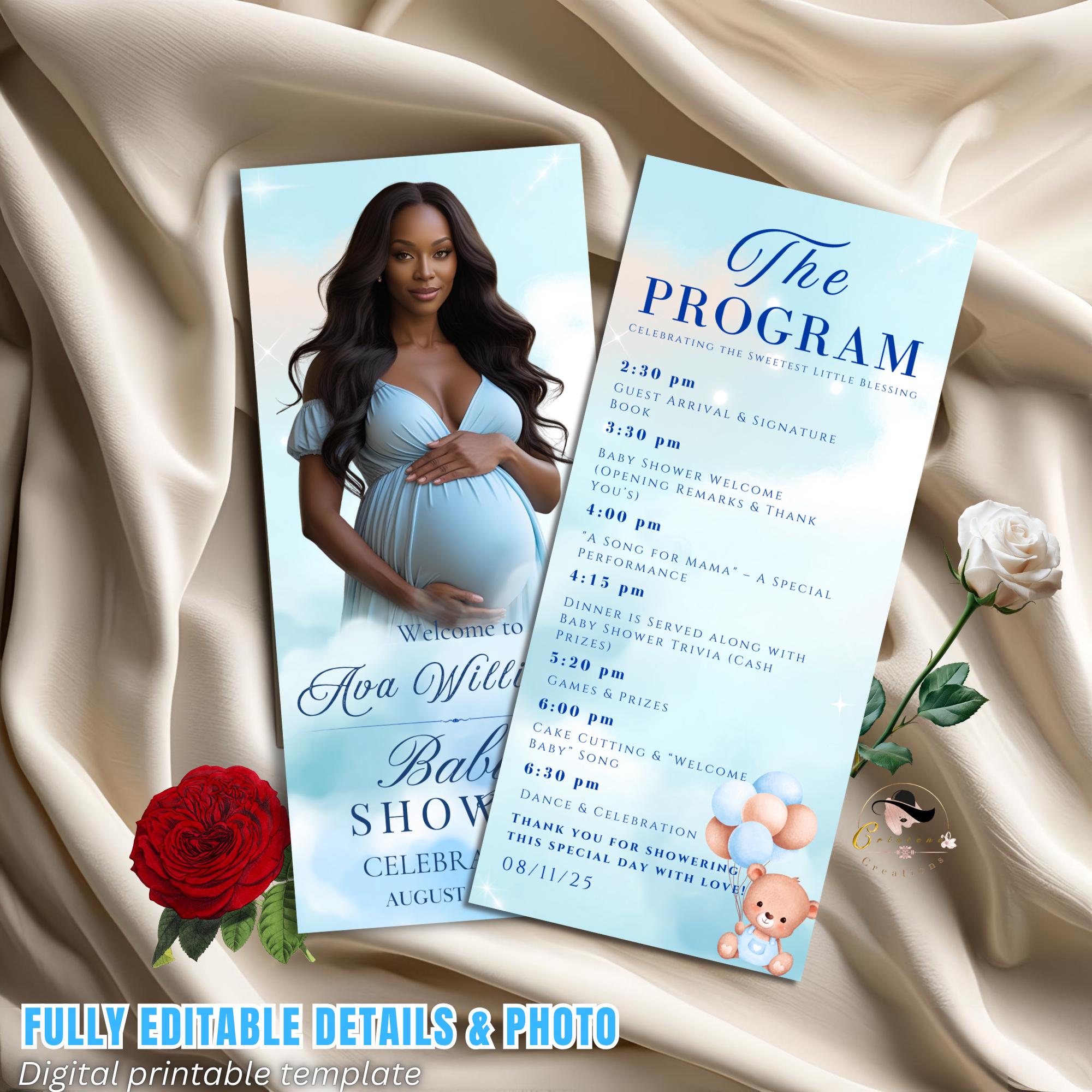 Baby Shower Program Template Blue with photo It's a Boy Baby Announcement Event Programme, Printable Program cards Boy Baby Shower Itinerary