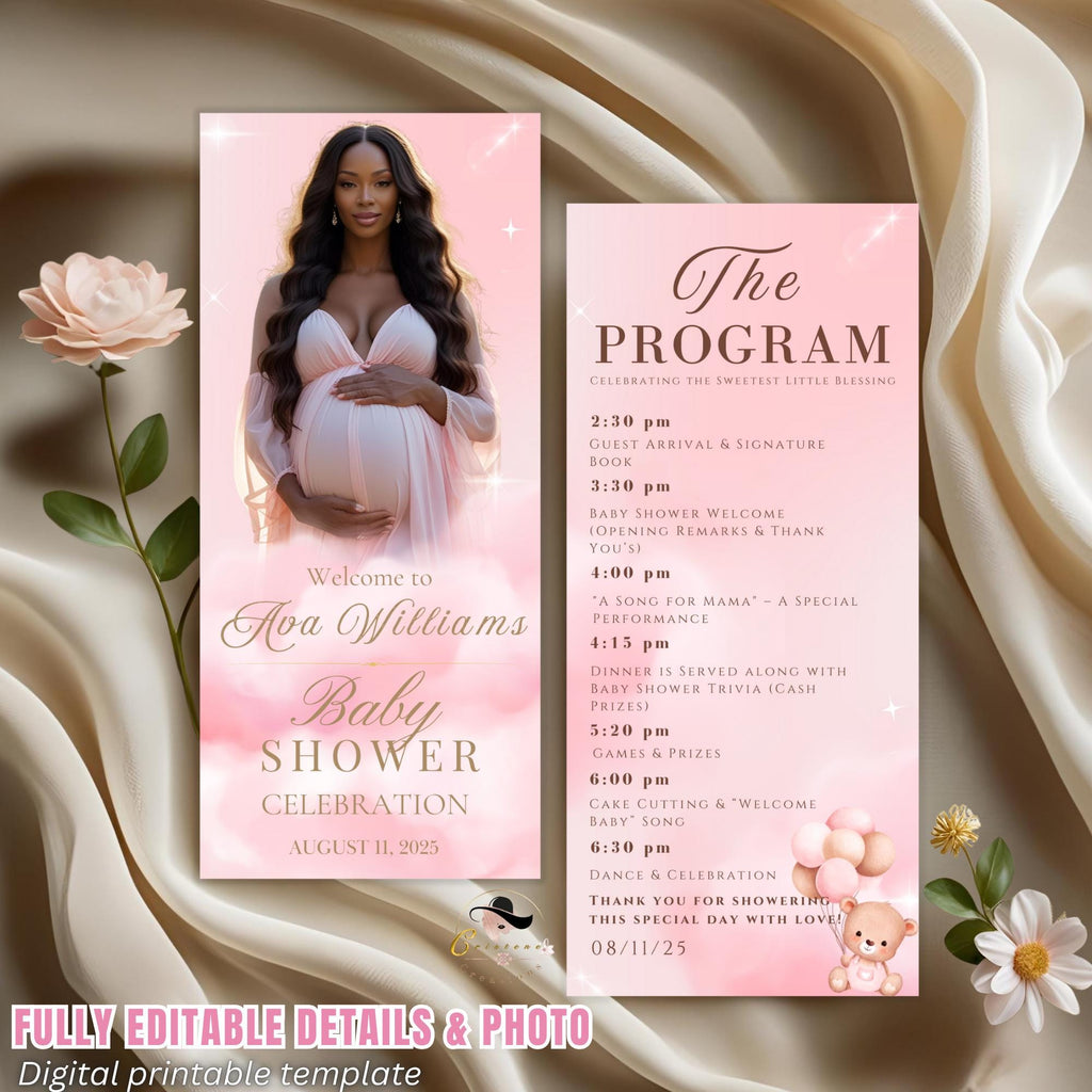 Editable Baby Shower Program Template with photo Pink Baby Shower Itinerary, It's a girl Baby Announcement Order of Events Printable Program