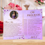 Purple Program template Birthday party program card Bifold Quinceanera Program with photo Retirement program printable Anniversary Programme