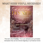 Editable Birthday Dinner Invitation Pink Rose Gold Digital Dinner Party invite Luxury Birthday Dinner card Template Glam Dinner party flyer