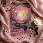 Editable Birthday Dinner Invitation Pink Rose Gold Digital Dinner Party invite Luxury Birthday Dinner card Template Glam Dinner party flyer
