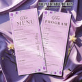 Purple Menu and Program Template Birthday party Menu Dinner, Retirement Program card Floral Menu card Printable Anniversary Program schedule