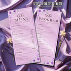 Purple Menu and Program Template Birthday party Menu Dinner, Retirement Program card Floral Menu card Printable Anniversary Program schedule