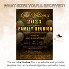 Editable Family Reunion invitation Black gold Family get together party Family gathering invite Family BBQ cookout flyer Printable template