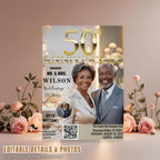 Digital 50th Anniversary invitation White gold Wedding Anniversary dinner party with photo invite 50 Years together card Printable template