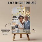 Digital 50th Anniversary invitation White gold Wedding Anniversary dinner party with photo invite 50 Years together card Printable template