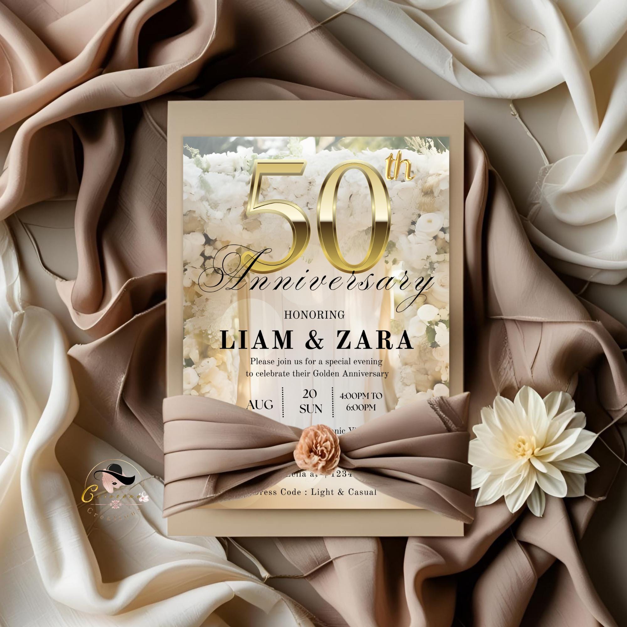 Editable 50th Anniversary Invitation Golden Wedding Anniversary party invite Digital 50th Birthday Dinner card Printable Floral Template