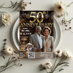 Digital 50th Anniversary invitation Black gold Wedding Anniversary party with photo invite Golden 50th Anniversary card Printable Template