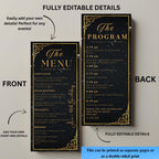 Editable Menu and Program Template Black gold Birthday party menu Retirement Program party Dinner menu Bachelorrete Program cards Printable