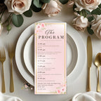 Menu and Program template Rose gold Pink Bridal shower menu Baby shower Program party Birthday Dinner menu card Printable Floral Menu design