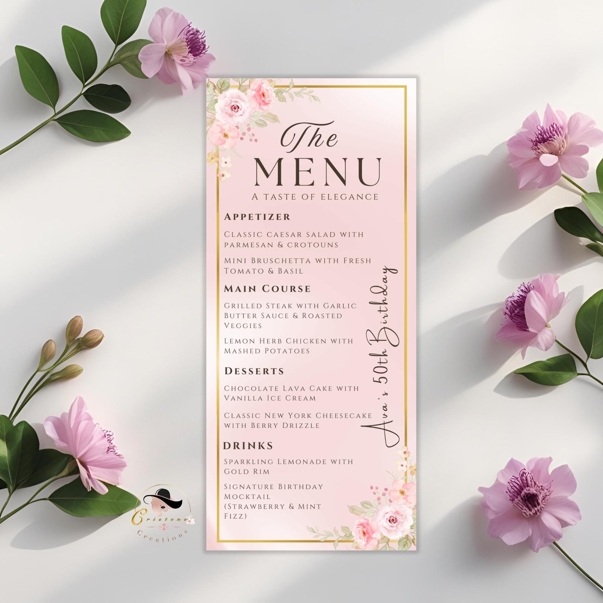 Menu and Program template Rose gold Pink Bridal shower menu Baby shower Program party Birthday Dinner menu card Printable Floral Menu design