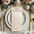 White gold Menu and Program template with photo Retirement party menu Birthday dinner program card printable Wedding Anniversary Menu Canva
