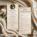 White gold Menu and Program template with photo Retirement party menu Birthday dinner program card printable Wedding Anniversary Menu Canva