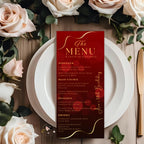 Menu and Program Template Red gold Birthday Dinner menu cards printable Wedding party menu Elegant Event Program schedule Retirement program