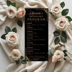 Black gold Menu and Program Template Birthday Party Menu cards Printable Rehearsal Dinner Menu Design Elegant Retirement Program Schedule
