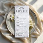 Editable Menu and Program Template with photo, White silver Wedding Anniversary Menu cards, Printable Birthday party Menu, Order of events template