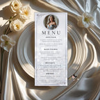 Editable Menu and Program Template with photo, White silver Wedding Anniversary Menu cards, Printable Birthday party Menu, Order of events template