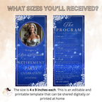 Retirement Program Template Blue Silver Program card Printable Order of events Birthday party program Event schedule Program Floral Design
