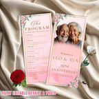 Floral Anniversary Program Template, Pink Golden 50th Wedding Anniversary Program card Printable Vow Renewal Program party Floral Design