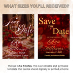 Digital Save the Date Red Gold Birthday Party invite, Editable Retirement Save the Date card Printable Luxury Birthday Dinner Canva Template