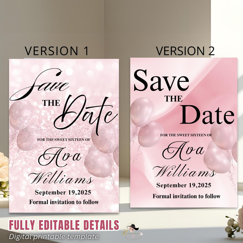 Digital Save the Date Birthday party invitation, Pink Bridal Shower invite, Sweet 16 Save the date card Retirement dinner Canva template
