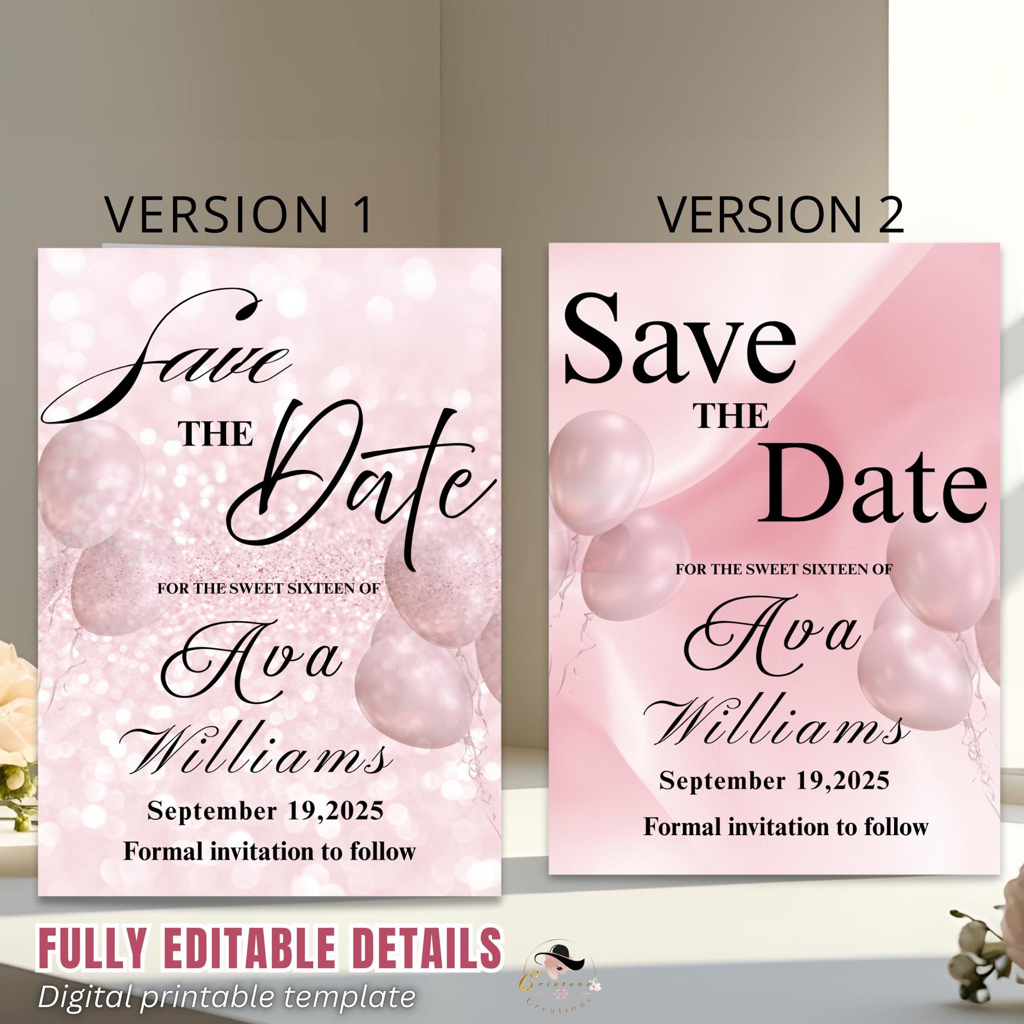 Digital Save the Date Birthday party invitation, Pink Bridal Shower invite, Sweet 16 Save the date card Retirement dinner Canva template