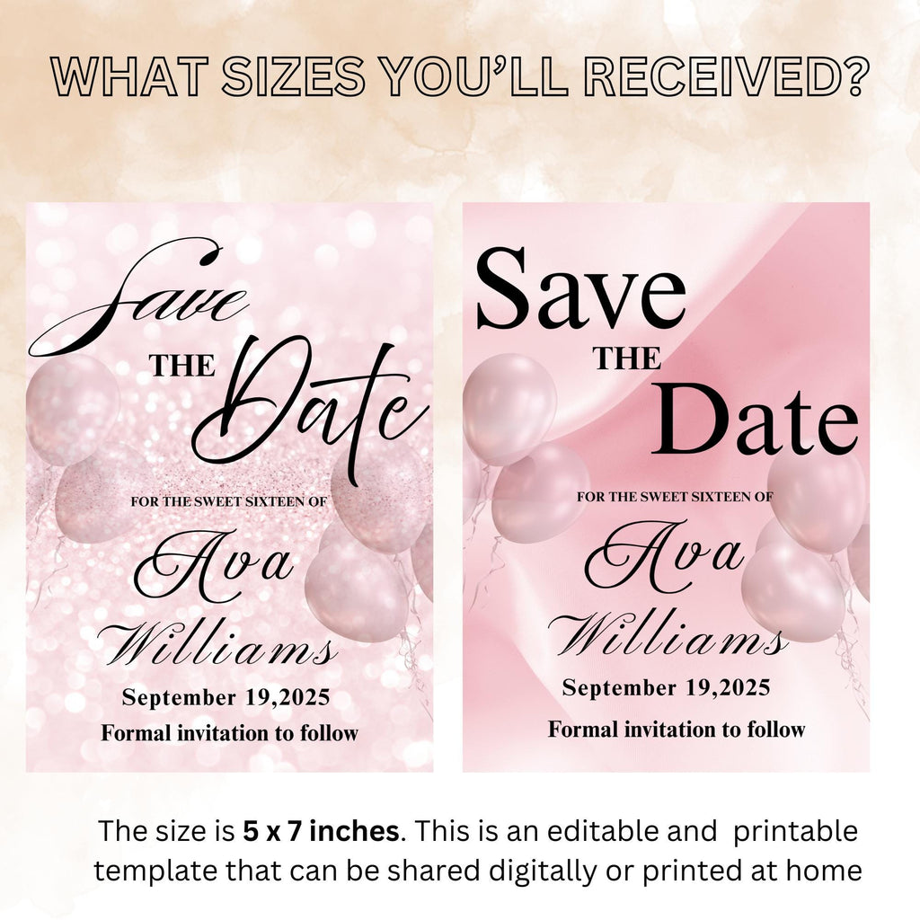 Digital Save the Date Birthday party invitation, Pink Bridal Shower invite, Sweet 16 Save the date card Retirement dinner Canva template