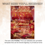 Digital Birthday Dinner Invitation Red Gold Girl Adult Birthday party invite Editable Glam Luxury Dinner party card Printable Canva Template